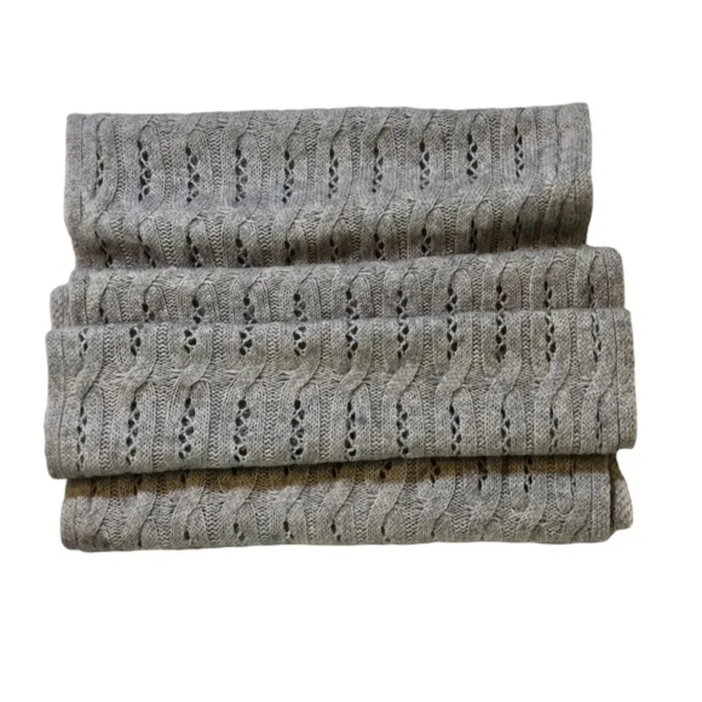 CELESTE wool cashmere blend gray open cable knit infinity scarf